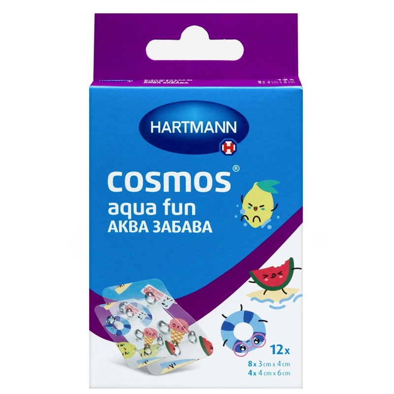 Пластырь Cosmos Aqua fun водостойкий, прозрачный с рисунками 12 шт.